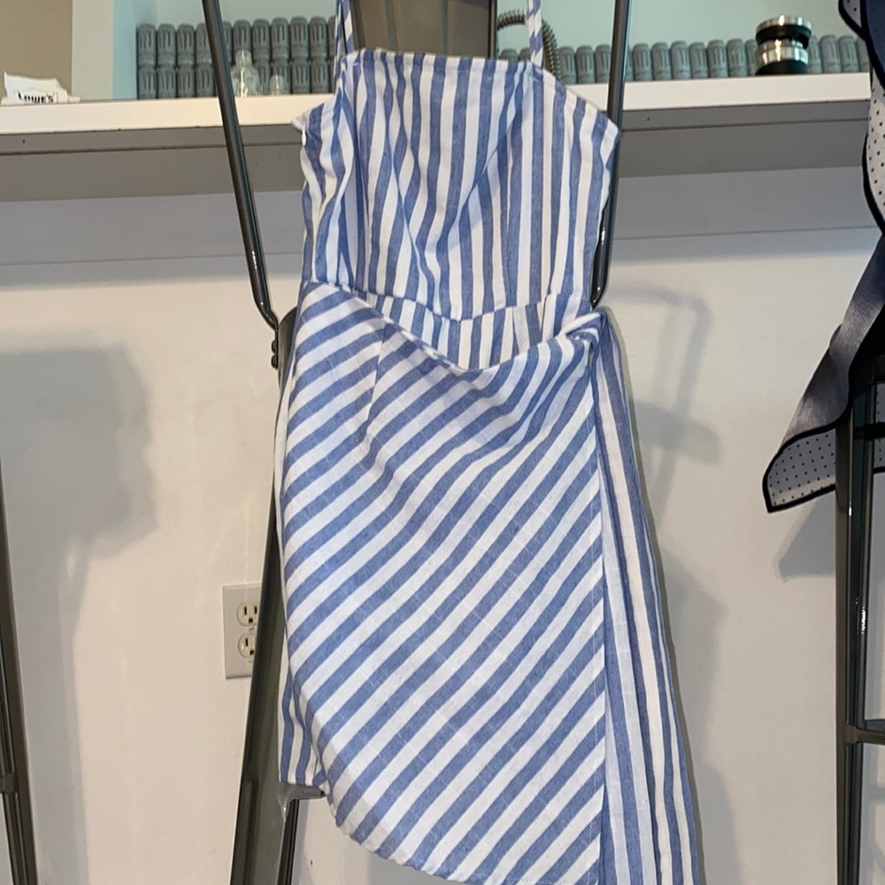 shein cross front tie blue striped dress! size xs